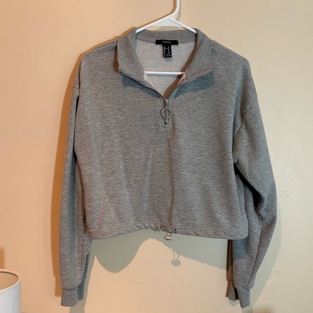 Forever21 Grey Cropped QuarterZip - size MEDIUM